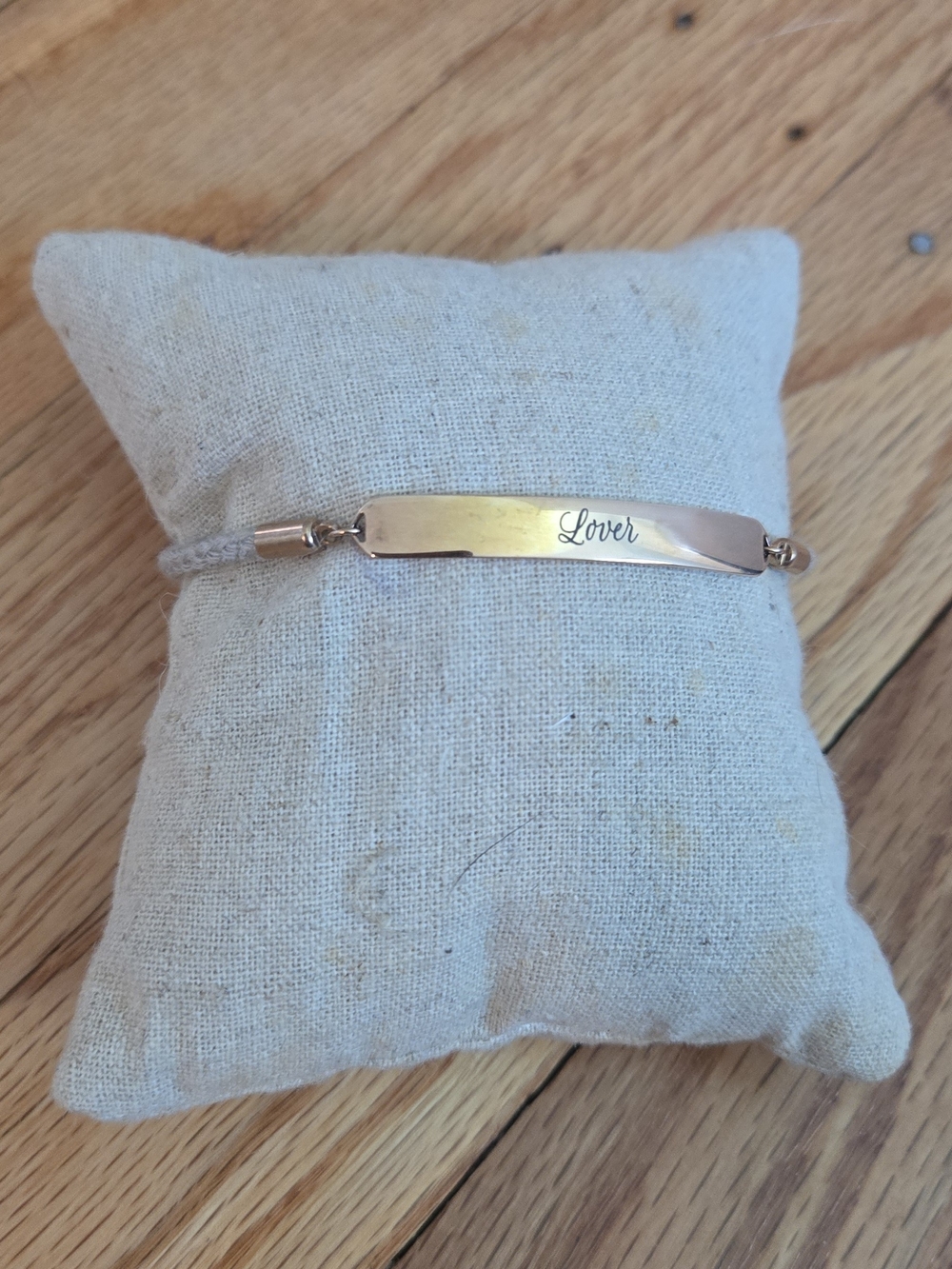 Stella & Dot Gold 'Lover' Engraved Cord Bracelet - Neutral Cord